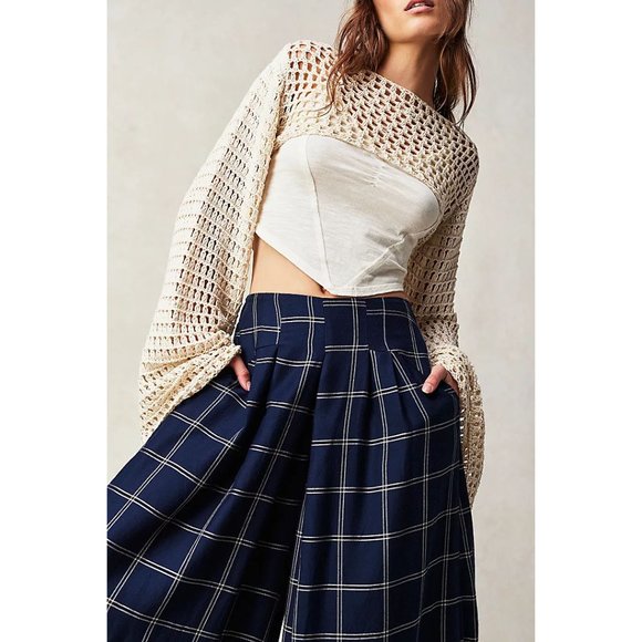 FREE PEOPLE Dance At Dusk Wide Leg Trousers / Navy Combo - Picture 3 of 11